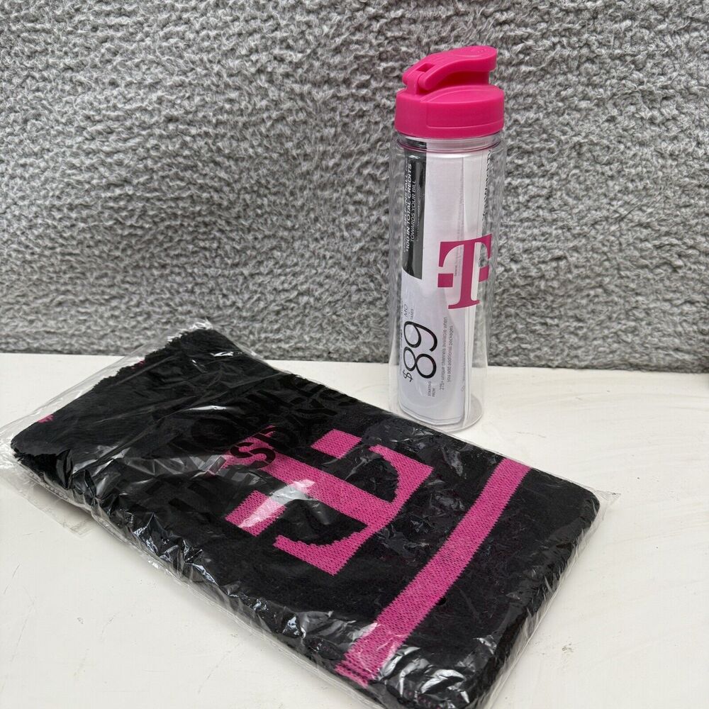 T-Mobile Tuesdays Scarf Black Water Bottle Hot Pink Logo Cell Phone Collectibles